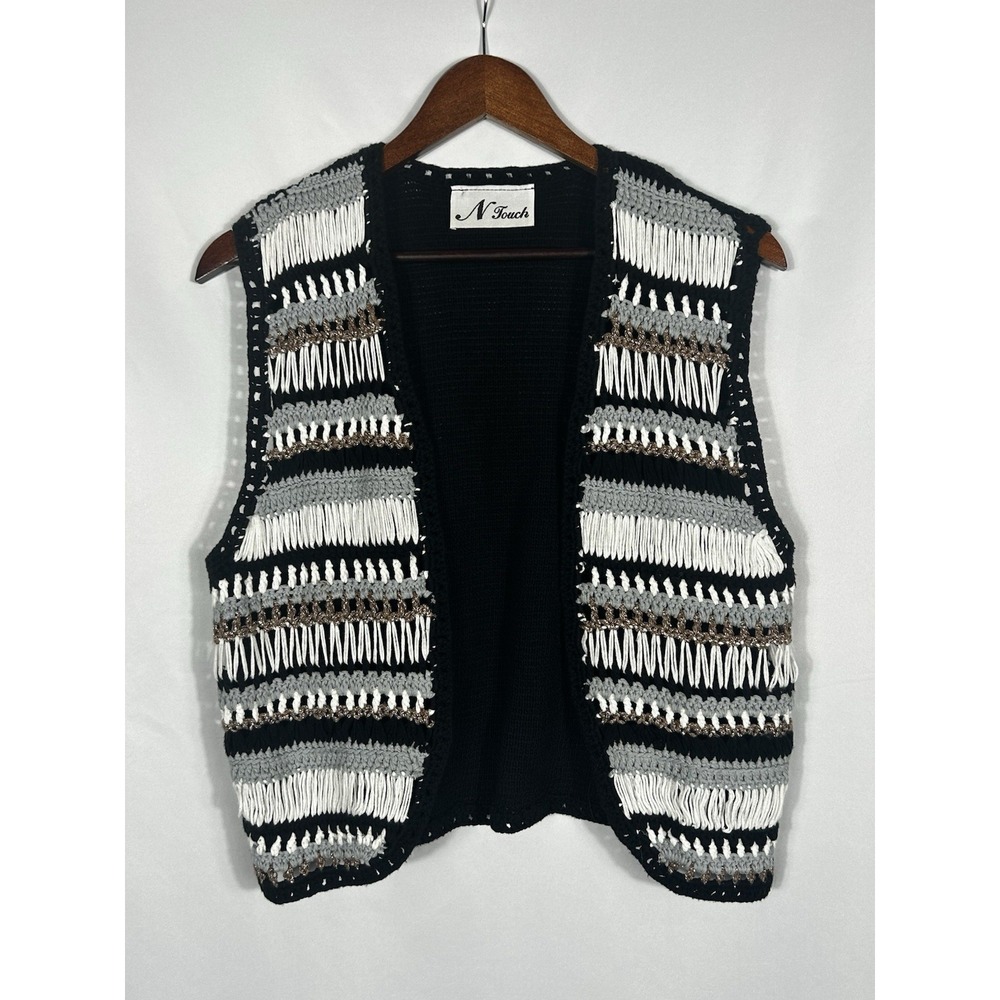 Vintage Cropped Crochet Knit Vest Boho Indie Art Cottagecore Festival Pointelle